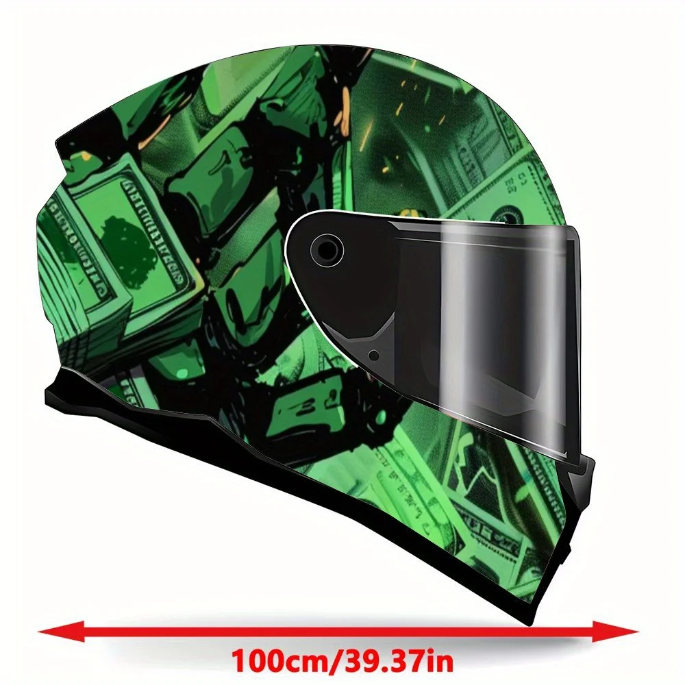 Wealth and Machinery Style, Money Themed PVC Motorcycle Helmet Vinyl Wrap, Self-Adhesive Waterproof Sticker, Anti-Scratch Decora