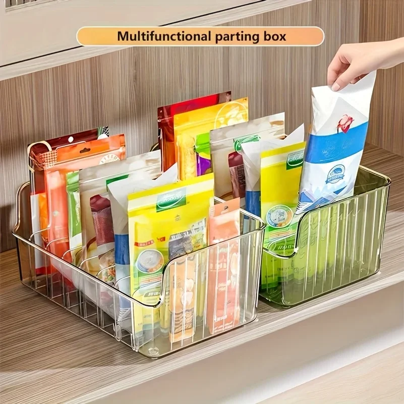 1pc Clear Plastic Seasoning Storage Box with Adjustable Divider | Versatile Kitchen Organizer for Spices, Snacks and Small Items