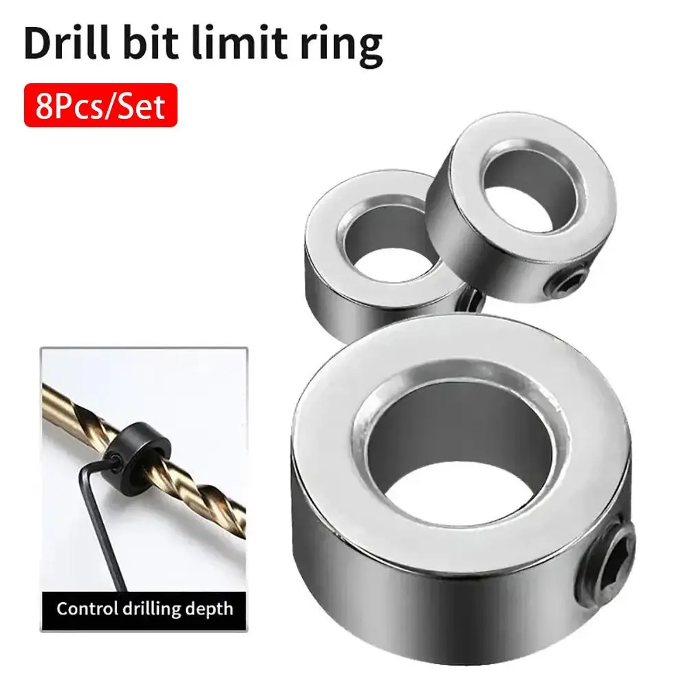 8Pcs/Set Block Ring Drillbit Limit Ring Woodworking Twists Drill Positioning Circle Drill Bit Stop Ring Depth Finder