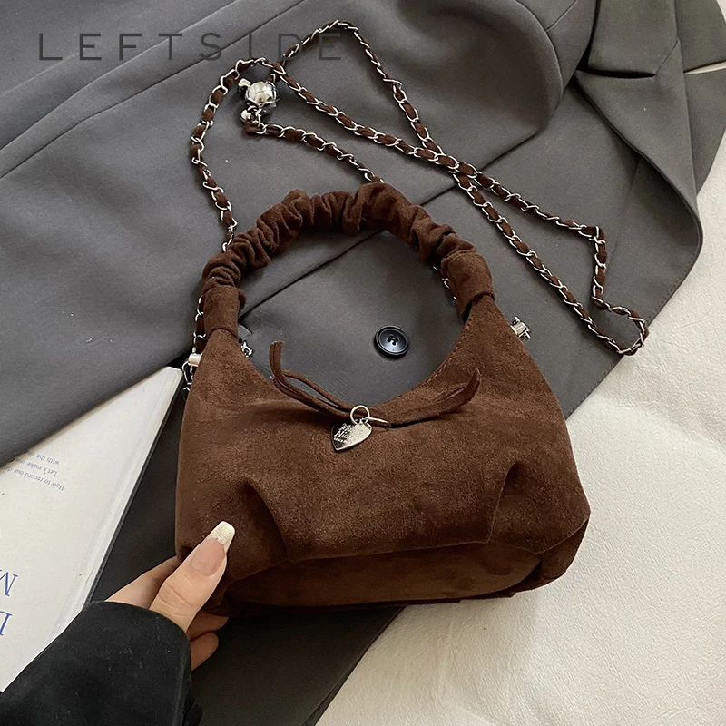 

LEFTSIDE Women Small Suede Armpit Bag 2025 Winter New Retro Crossbody Shoulder Bag Luxury Designer Chain Handbags and Purses