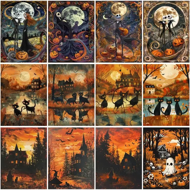 

CHENISTORY Painting By Numbers Halloween Landscape Acrylic Paint By Numbers Wall Art Picture Home Decoration 60x75cm DIY Gift