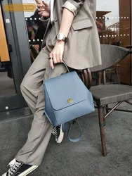 Genuine Leather Backpack Women Casual Fashion Vintage Buckle Flap Bag High Street Solid Color Vintage Versatile Backpacks Female