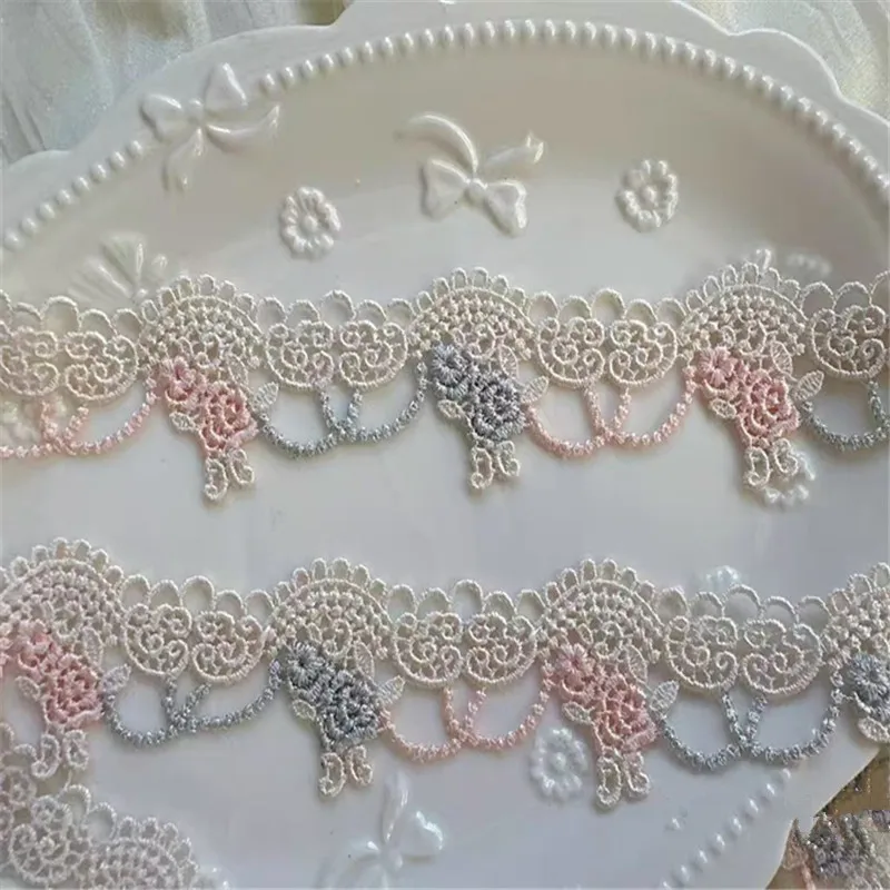 

10Yards 4cm Wide Shiny Beige Pink Blue Flower Venise Diy Venice Lace Clothing Accessories Of Various Garment,Bra.Underwear