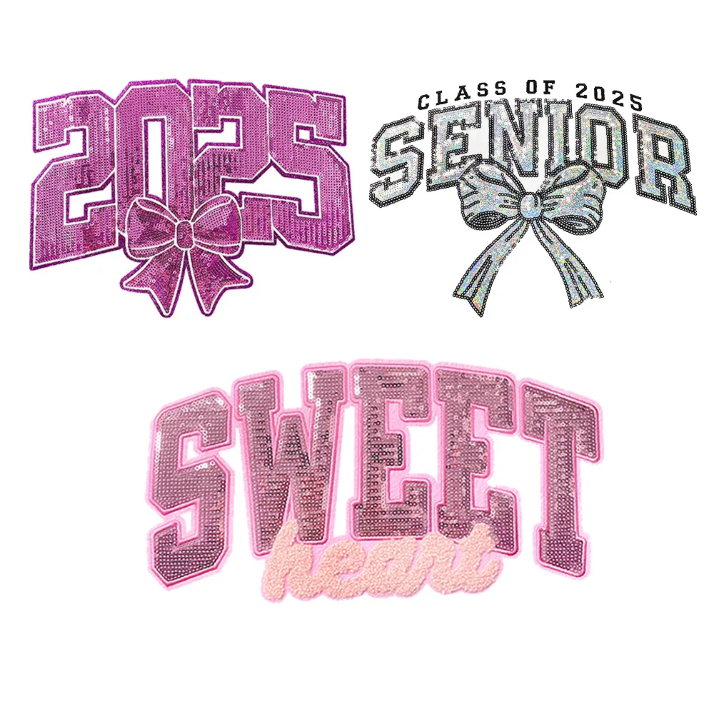 2025 Sequin Letter Love Patch Shining Bow Cherry Iron on Patch for Garment Decoration DIY Applique Clothing T-shirt Accessories