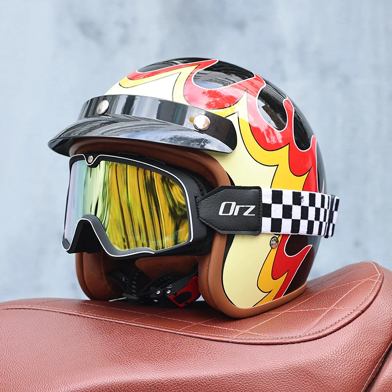 058C-DOT Certified 3/4 Open Face Motorcycle Helmet Shell Lightweight Ventilated Retro Unisex Adult Scooter Cruiser Safety Helmet
