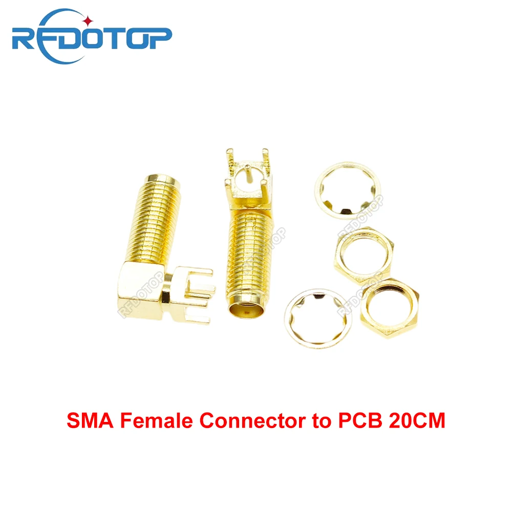 20PCS/lot 90Degree 20cm SMA Female Connector Socket PCB Solder Gold Plated PCB Mount SMA Female Jack RF Connector High Quality