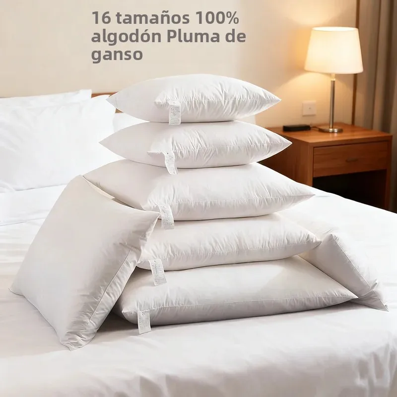 80x80/70x70/60x60/55x55/50x50/45x45/40x40/50x90/50x75/50x70/50x65/45x70/40x60/35x50/30x50cm Almohada de cojín de plumas de ganso de algodón