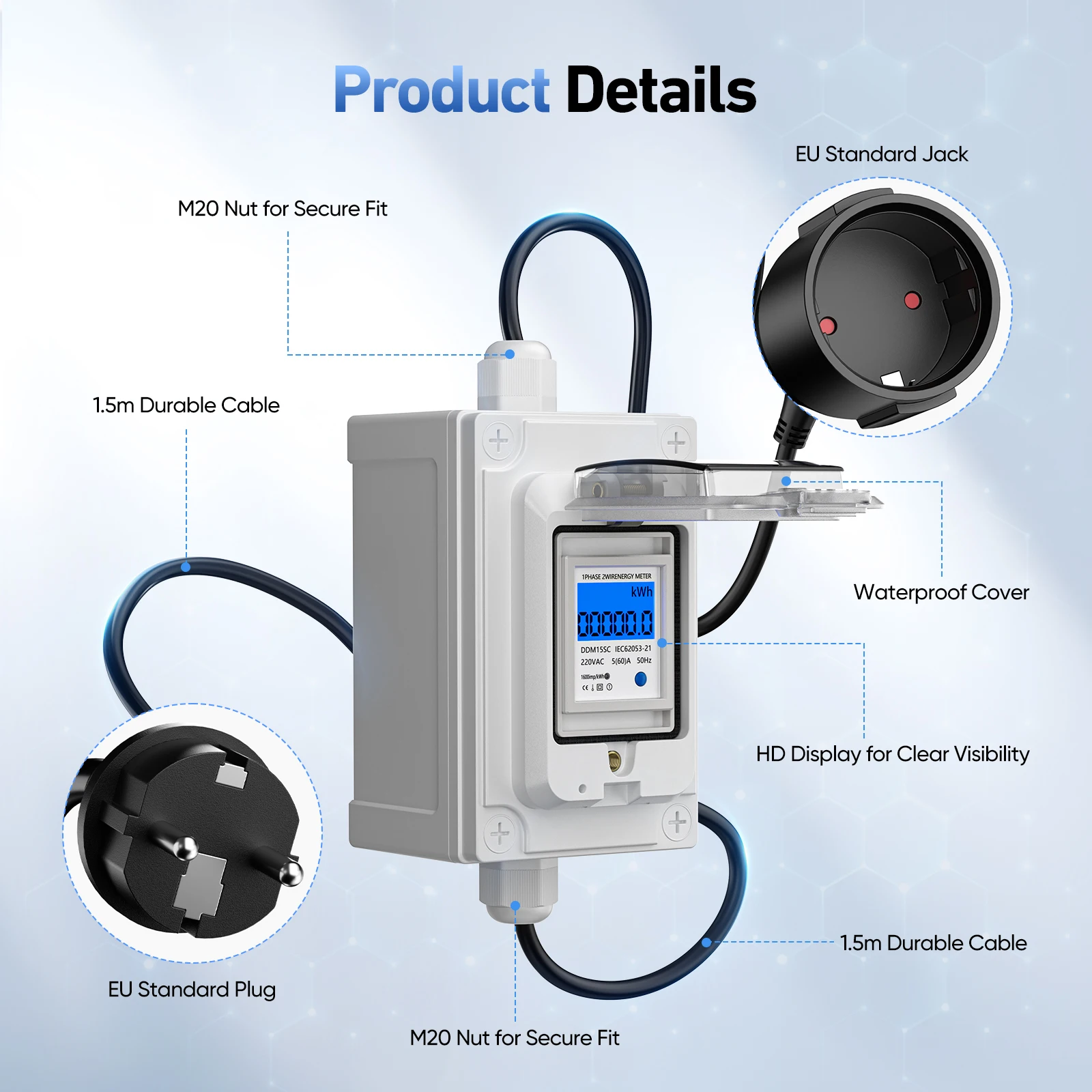 المحمول الرقمية عداد الكهرباء 230 فولت 60A المحمول متر CEE في الهواء الطلق كيلوواط ساعة متر IP67 مقاوم للماء المكونات الصناعية LED السلطة متر