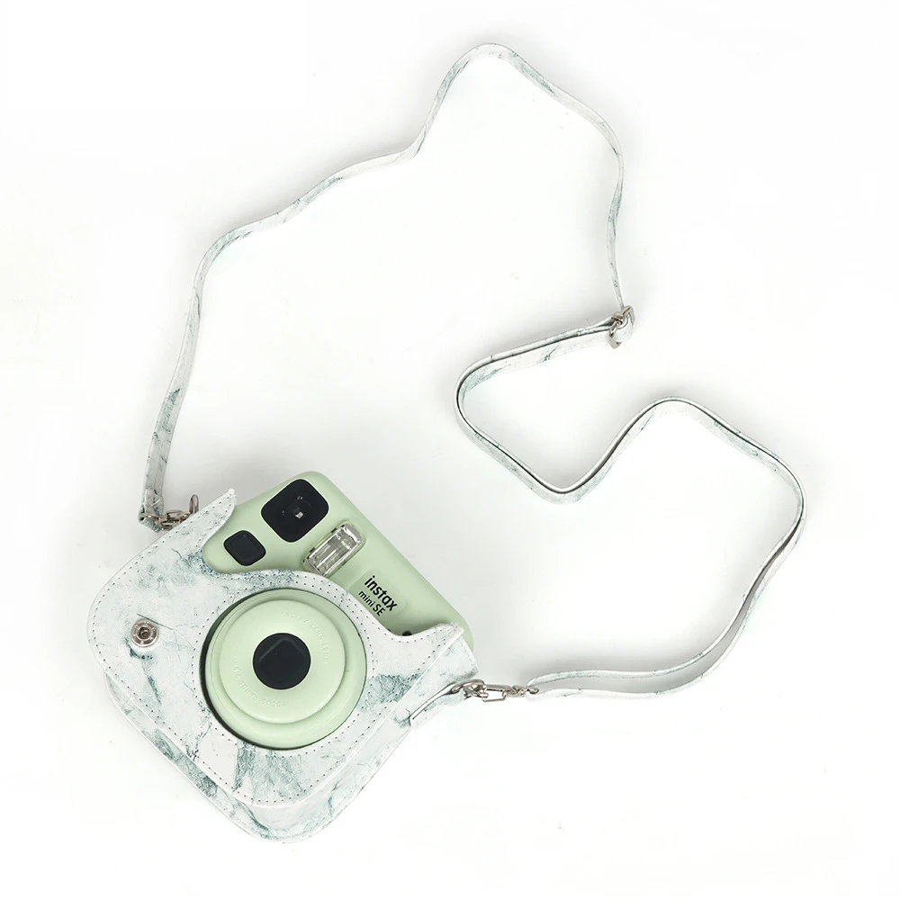 Funda de cuero PU portátil para Instax Mini SE/7 +, carcasa Universal con estampado de mármol para cámara, bolsa con correa de hombro para Mini SE/7 +
