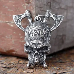 2024 New Viking Skull With Axe And Celtic Knot Pendant Necklace Fashion Metal Chain Jewelry Man Women Vintage JEWELRY