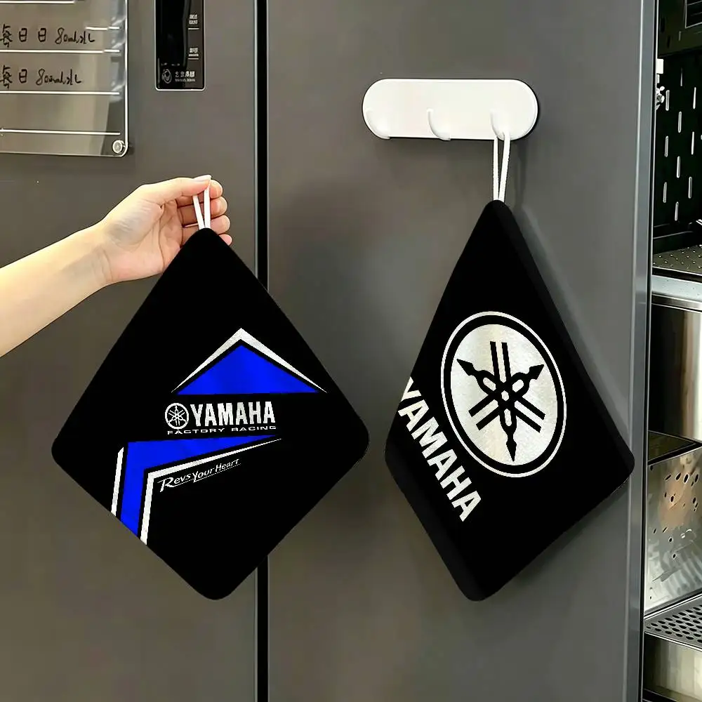 Y-YAMAHA Logo Polyester Cotton Hand Wiping Towel with Hanging Loop, Lightweight for Home and Commercial Use