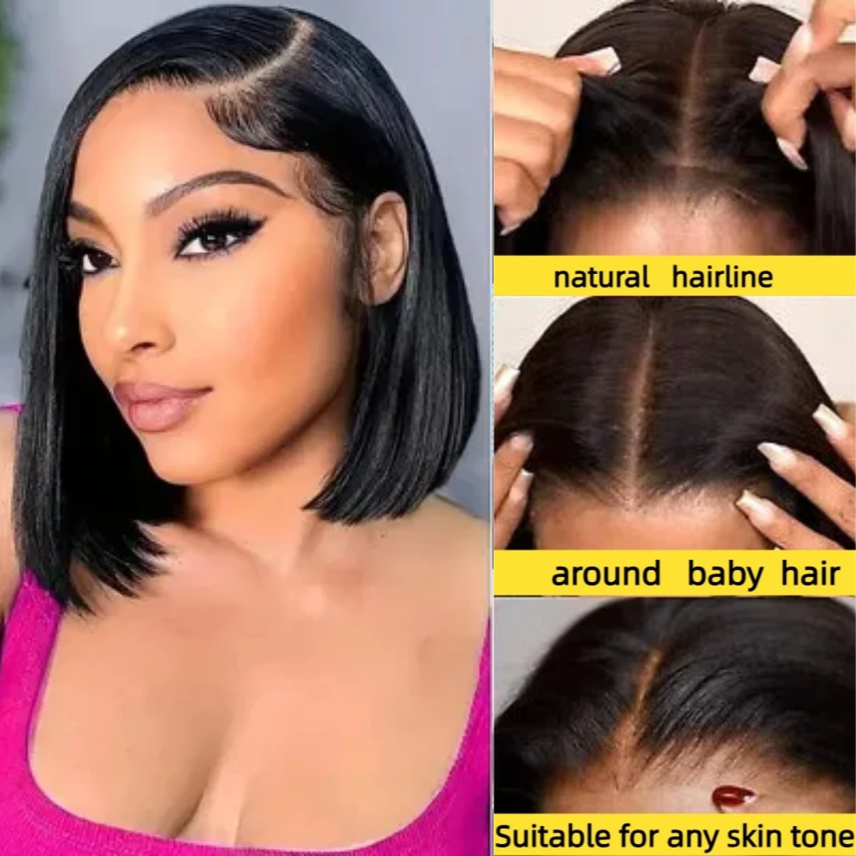 شعر مستعار بوب بدون صمغ شعر بشري قبل قطعها قصير مستقيم بوب الباروكات للنساء السود قبل قطع ارتداء والذهاب غلويليس الباروكات شعر الإنسان