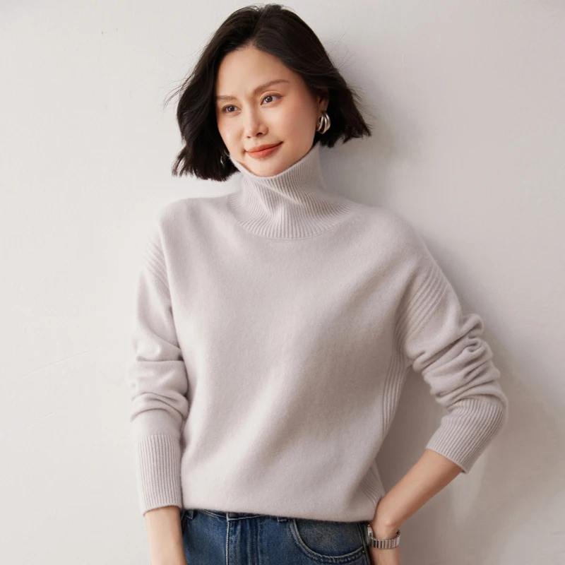 Autumn and Winter New 100% Cashmere Sweater Women's Large Solid Color Casual Versatile Temperament Fashion Sweater