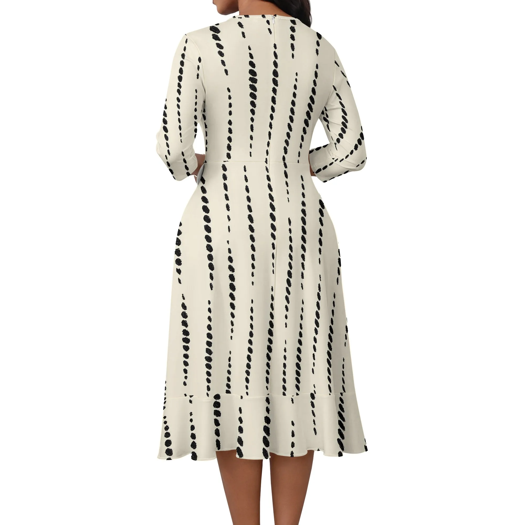 Midi Dresses for Women 3/4 Sleeve V Neck High Waist Casual Flared Wrap Belt Trendy with Pockets A-Line Cocktail Party Dress