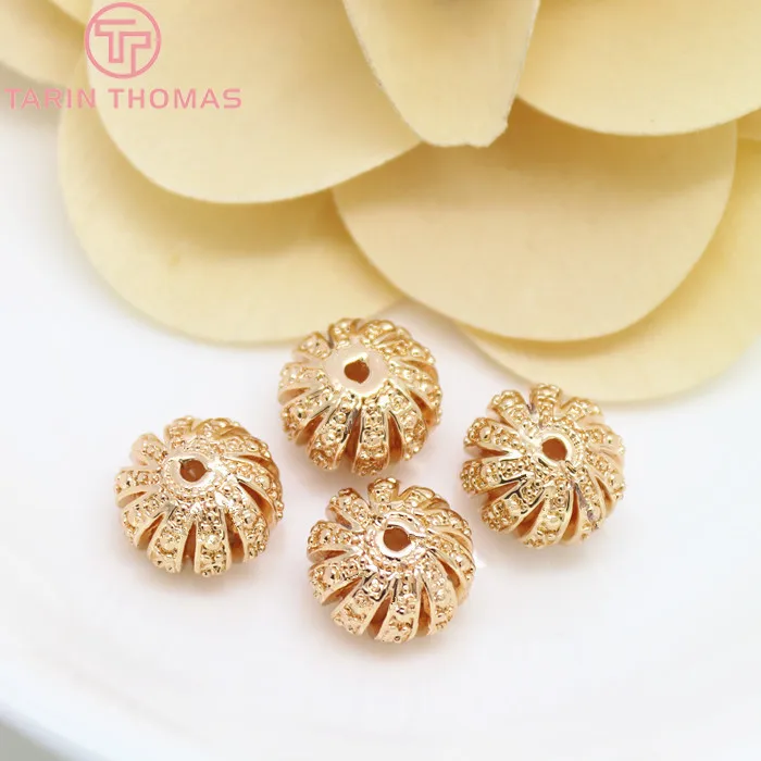 (3097)6PCS 7x11MM 24K Gold Color Plated Brass Hollow Spacer Beads Bracelet Beads High Quality Jewelry Accessories