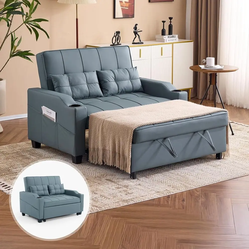 

Grey Fabric Convertible Sofa Bed with Pullout Couch, USB Ports, Cup Holders, Suitable for Living or Bedroom