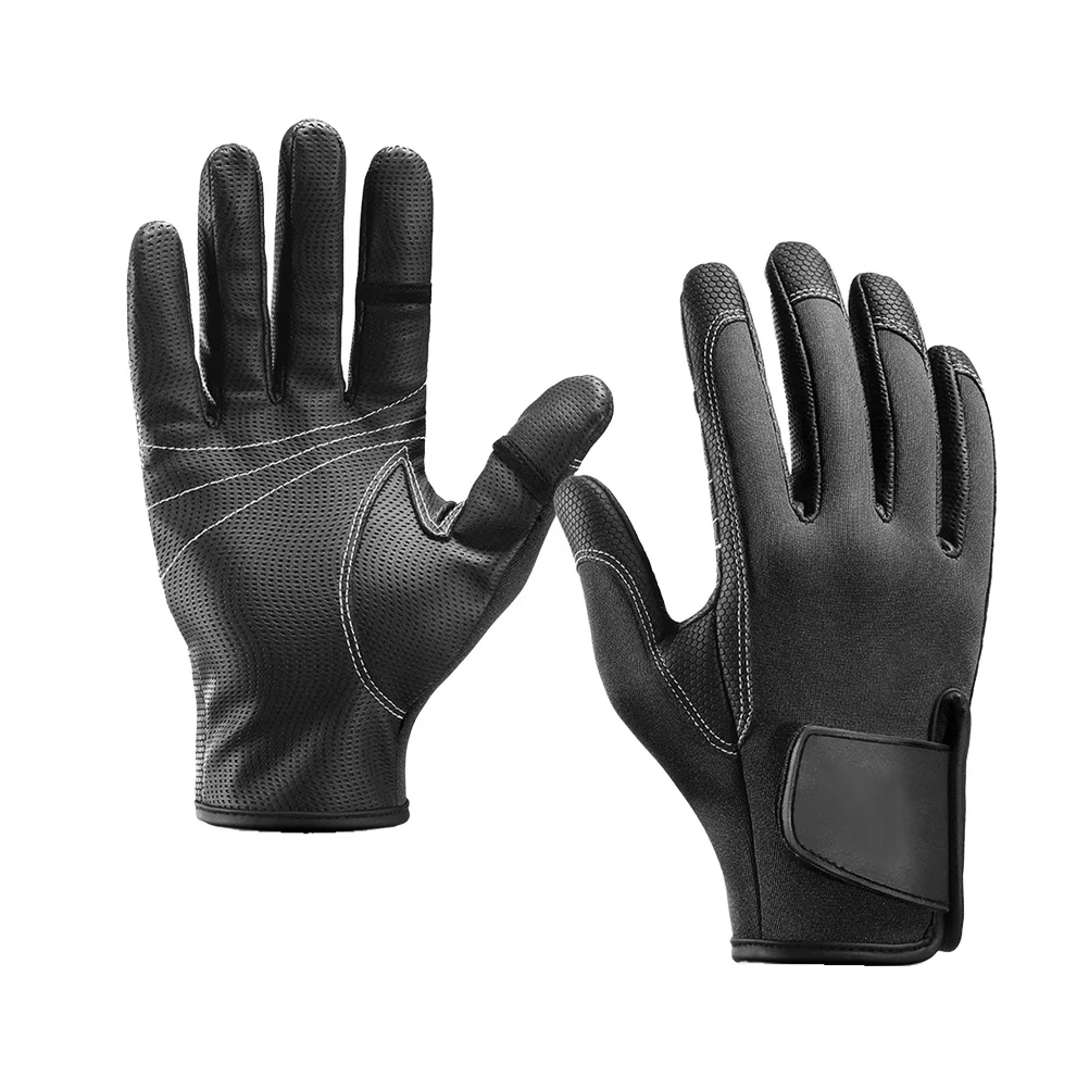 

Fishing Gloves Anti-Slip Wear-Resistant Palm 2 Half-Finger Design Warm Lining Windproof Wrist Adjustable for Fishing Outdoor