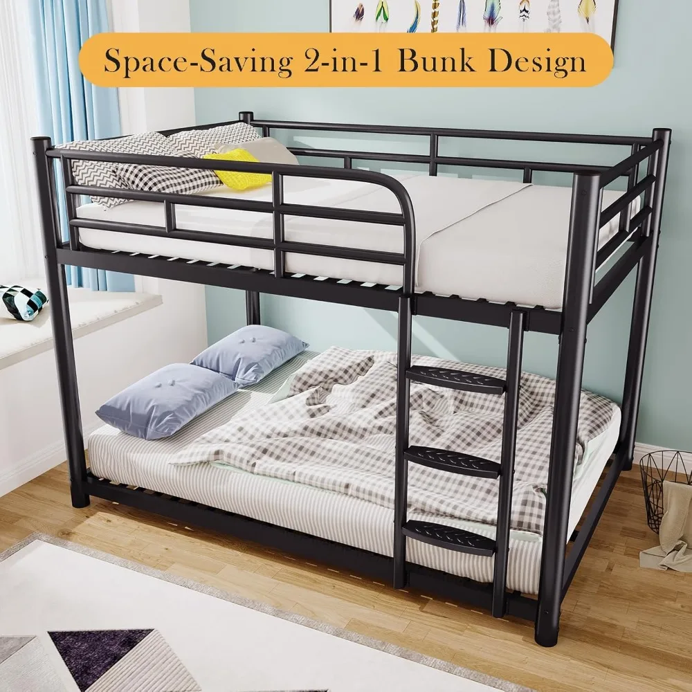 سرير مزدوج بطابقين كامل مع حاجز أمان وسلم، مناسب للأطفال والكبار، إطار سرير كامل الحجم، هيكل معدني لـ D #5