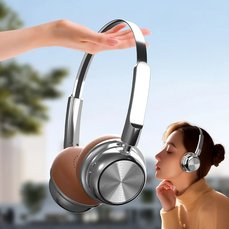 New Cr-20 Retro Fashion Maillard Metal Bluetooth Headset 5.4 Headset Long Battery Life Fashion Simple.
