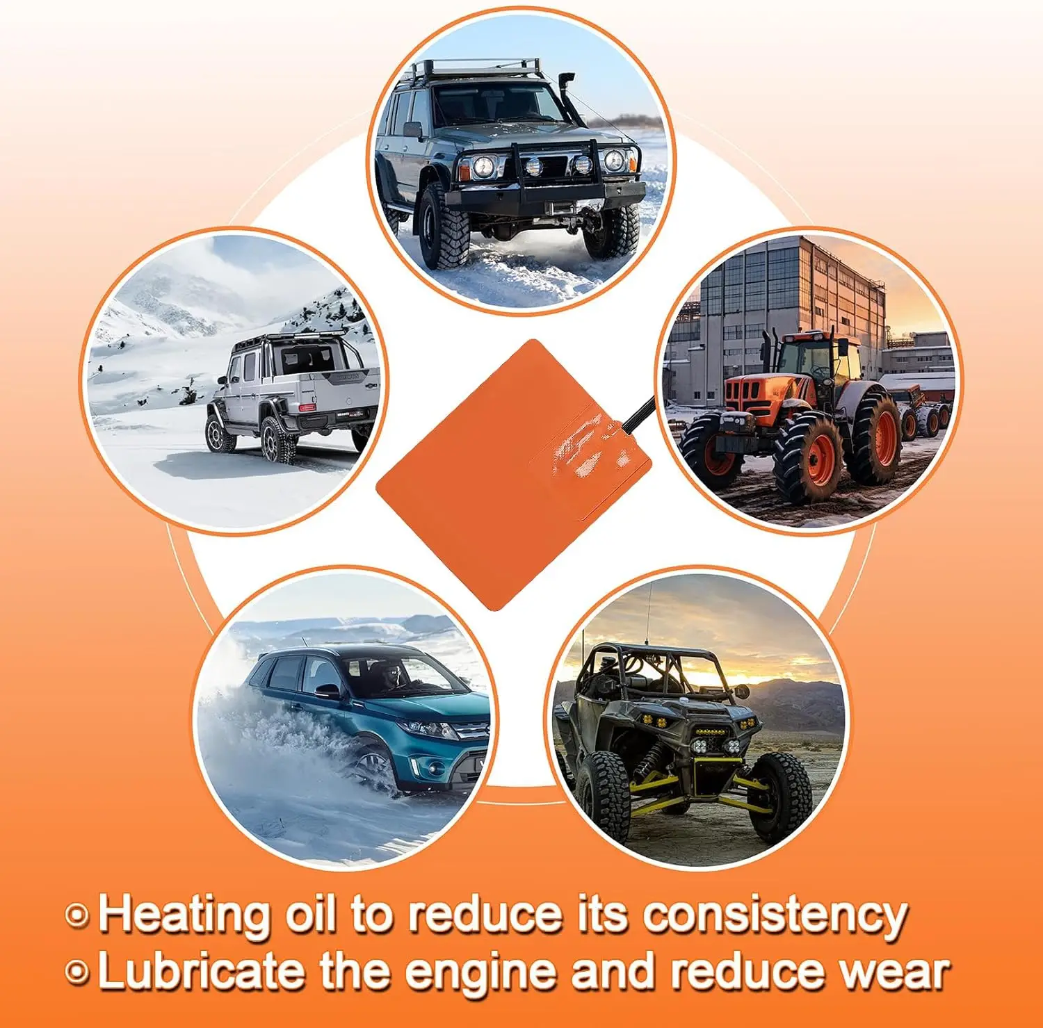 سخان زيت المحرك السيليكون 4x5 بوصة، 194 ° F واقي حراري، سلك 68 بوصة، ذاتي اللصق، 120 فولت 150 وات، قطعتان