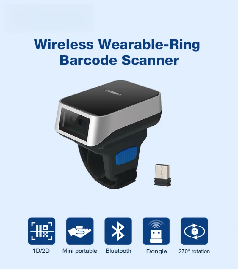 Wireless Mini Portable 2D1D CDD Ring Bluetooth Barcode Scanner Finger Wear Bar Code
