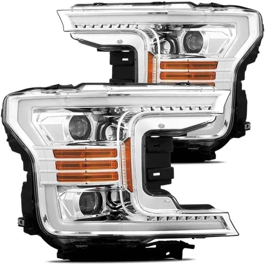 

MODIFY STREET AlphaRex Base Model Chrome For 1820 F150 Halogen Type Chrome Switchback DRL Signal LED Tube Dual Projector Headl