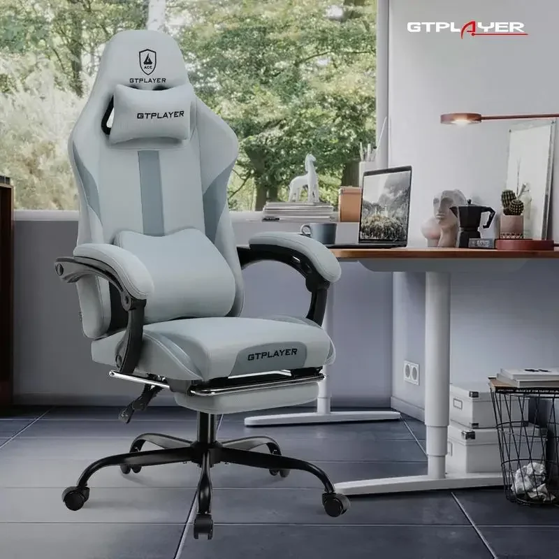 GTPLAYER Gaming Chair with Footrest, Fabric Office Chair with Pocket Spring Cushion, High Back, Memory foam lumbar pillow