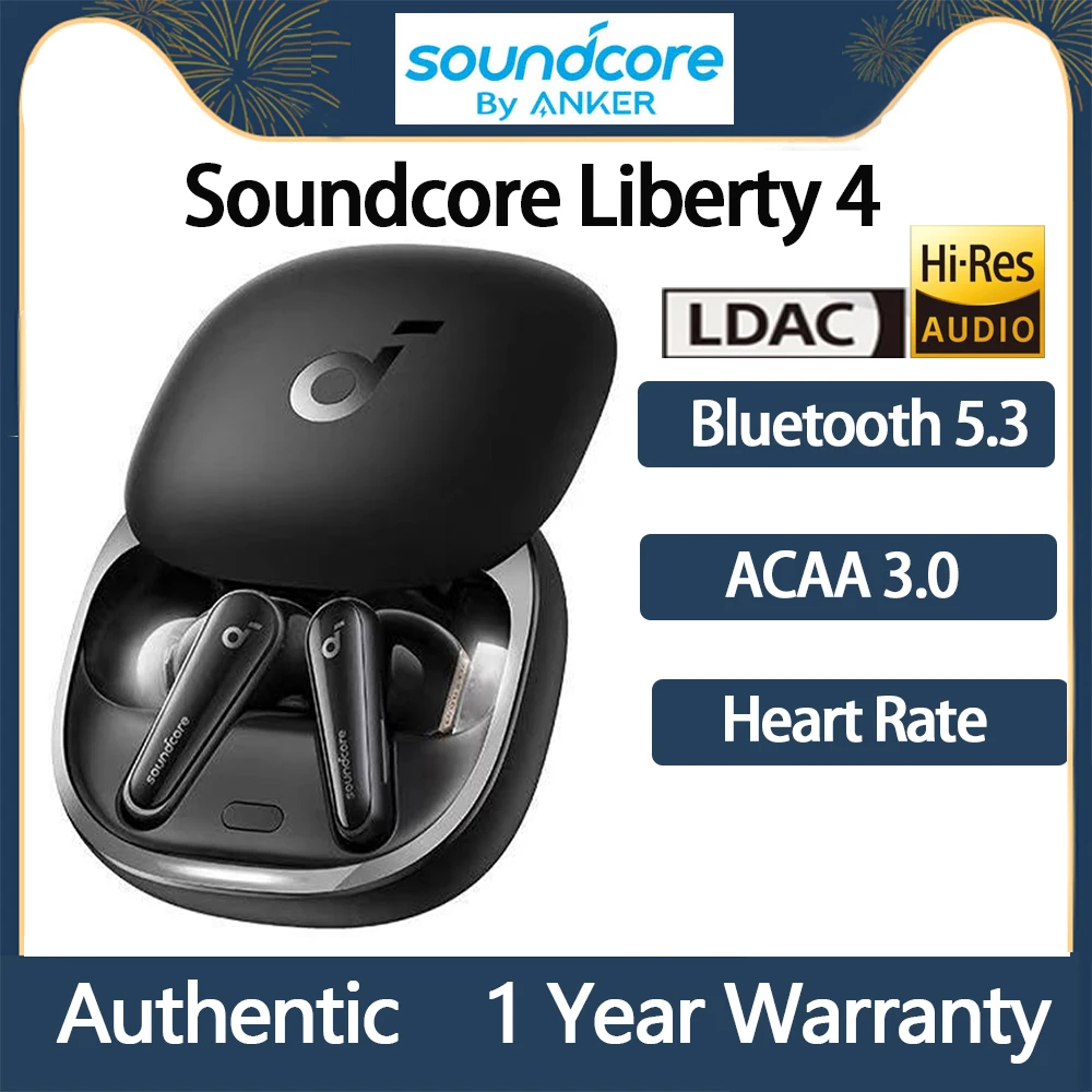 Original Soundcore Liberty 4 TWS Wireless Bluetooth Earphone With ACAA 3.0 LDAC Hi-Res Active Noise Reduction Heart Rate Earbuds