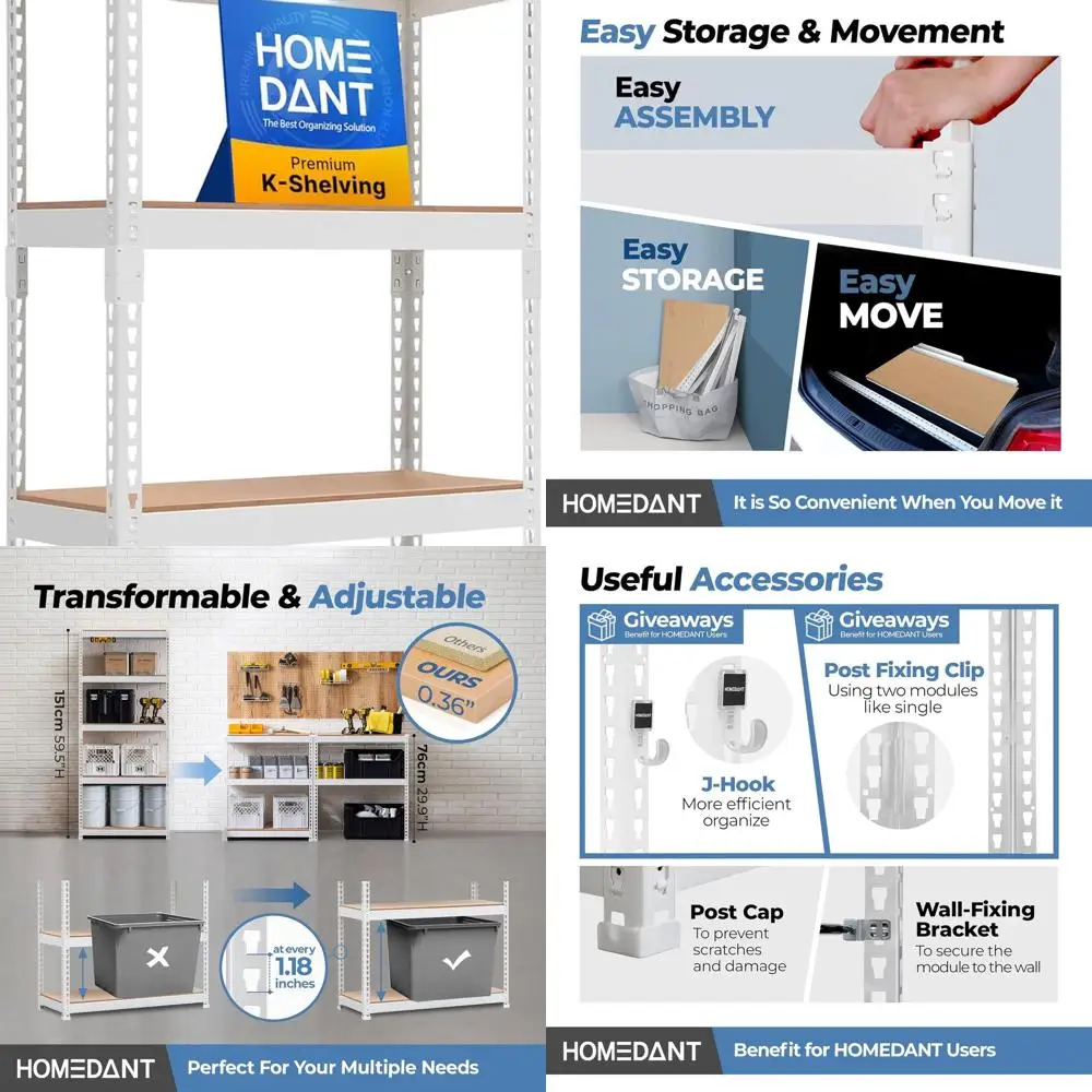 

5-Tier Heavy-Duty Boltless Metal Shelving Unit - Adjustable Storage Rack for Garage, Utility, Warehouse, and Pantry, 28W x 12.3D