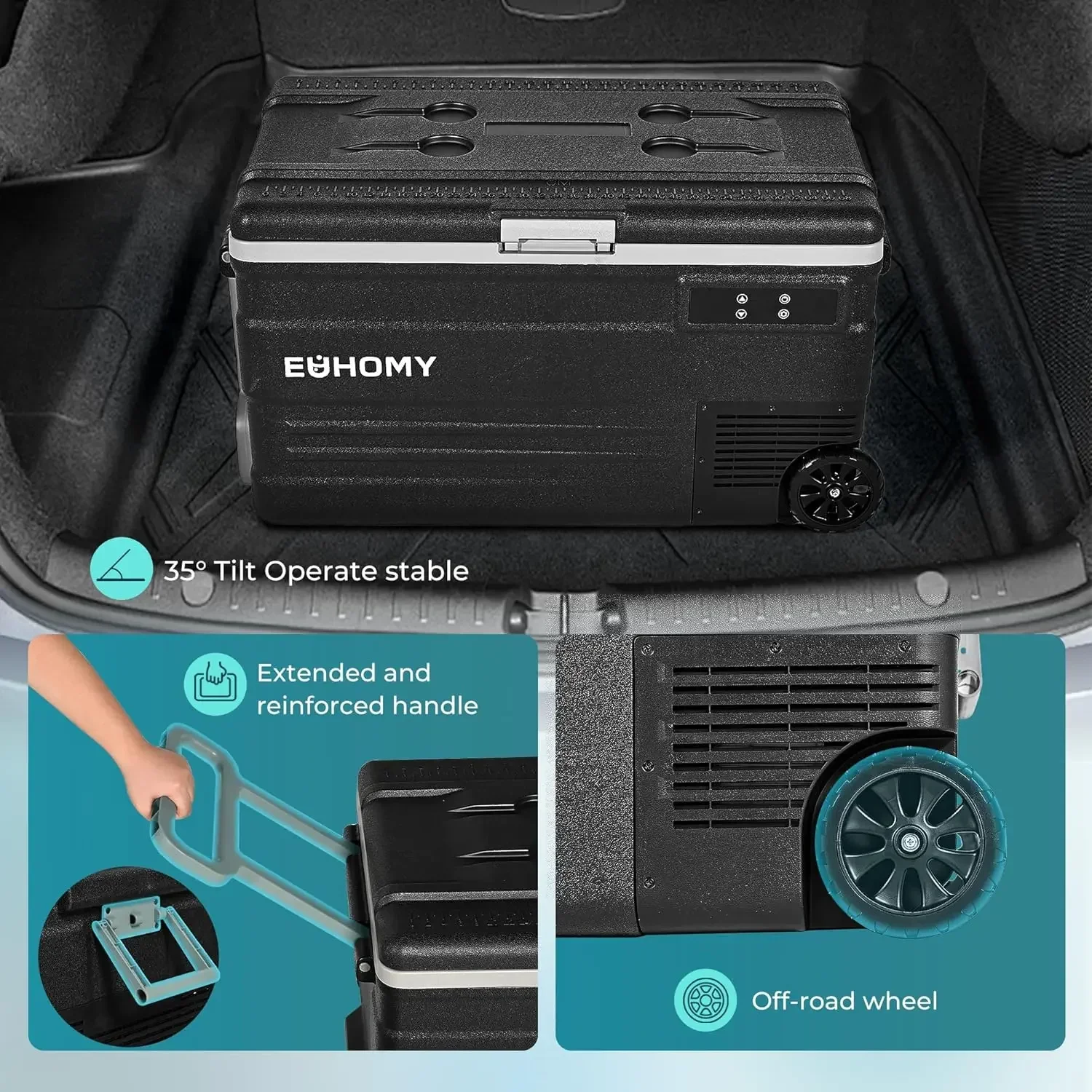 Lodówka EUHOMY 12 V, lodówka 80QT(75L) 12 V, chłodnica elektryczna 12/24 V DC 110-240 V AC, lodówka samochodowa 0 ℉ ~68 ℉ , 12-woltowy