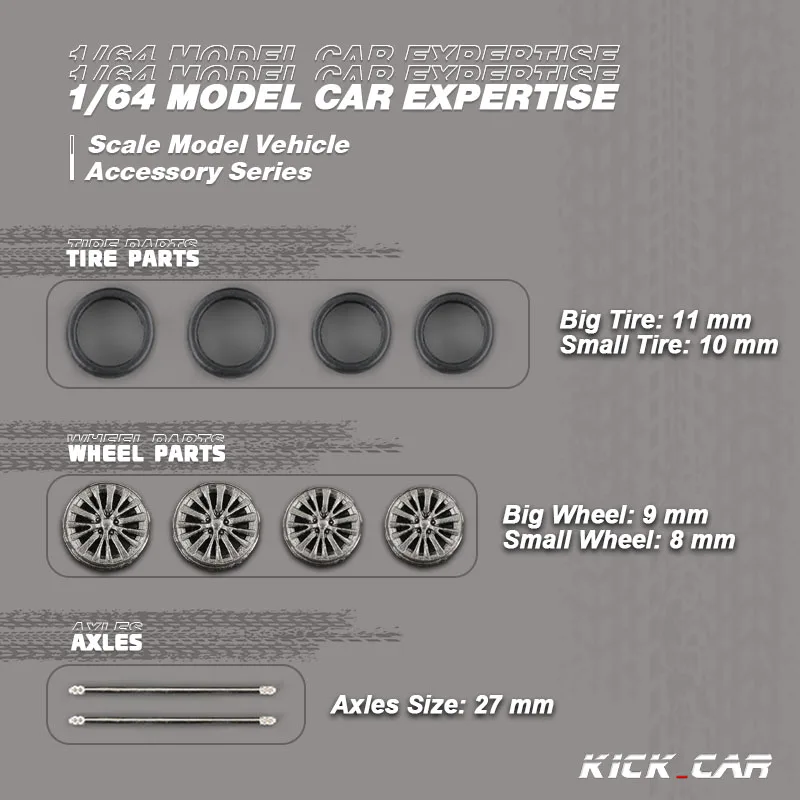 1/64 Model Car Wheels D: 11mm+11.5mm Black&Grey Refitting Parts Front Small Rear Large Wheel For Toy Tomica image 3