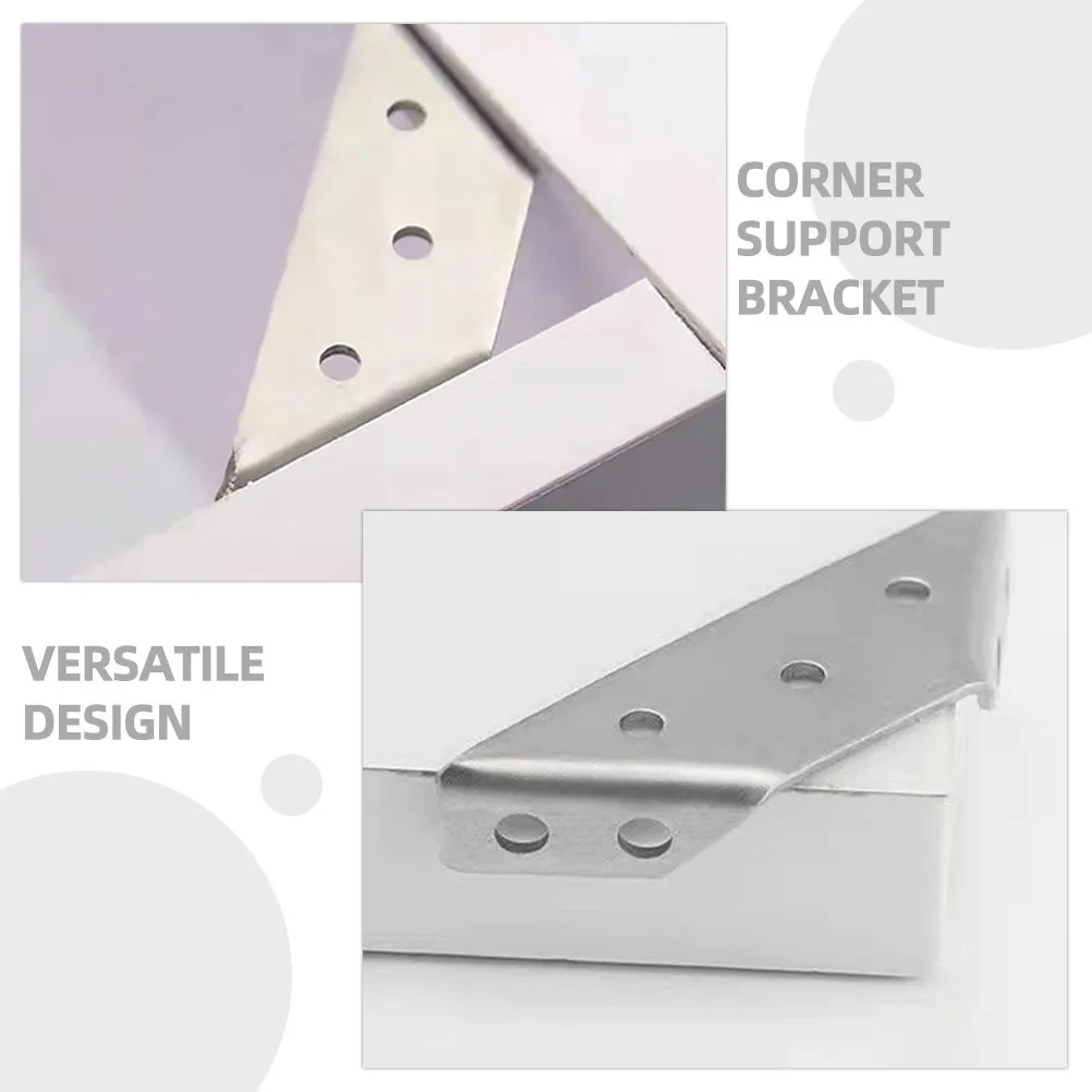 6Sets Silver Stainless Steel Angle Brackets Corner Braces for Cabinet Support Shelf Mounting Countertop Reinforcement Home DIY