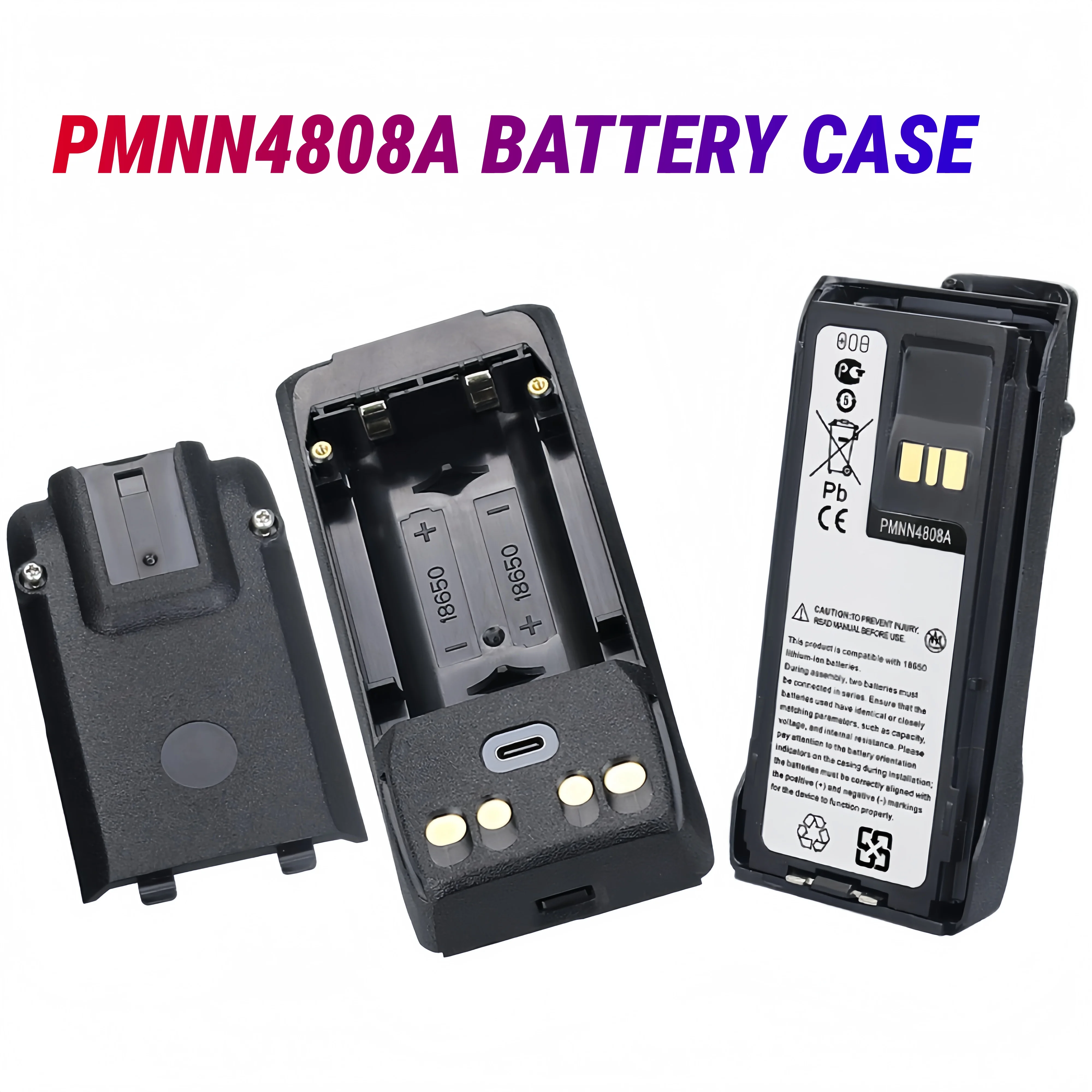 PMNN4808A Battery Shell Case with USB-C Charging for Motorola R7 R7A Series Radio PMNN4807A PMNN4810A -Not Include 18650 Cell