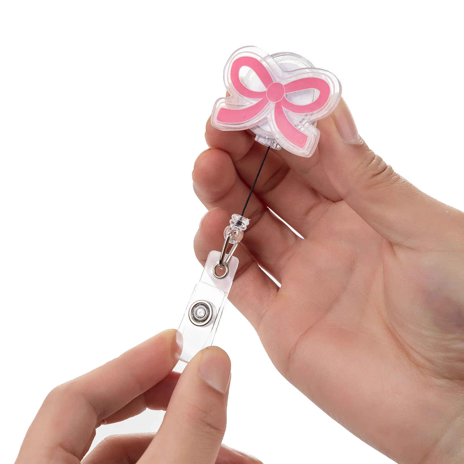 Hot Sales 1 Piece Shiny Acrylic Funny Pink Anime Medical Goose Retractable Nurse Badge Reel Teacher Staff Doctor ID Card Holder