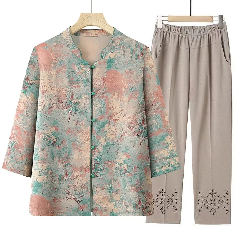 

Korean Ladies Short Sleeves Shirts Coat Middle Aged Mother Large Size 5XL Blousees Jacket Summer Women Printing Cardigan Blouse