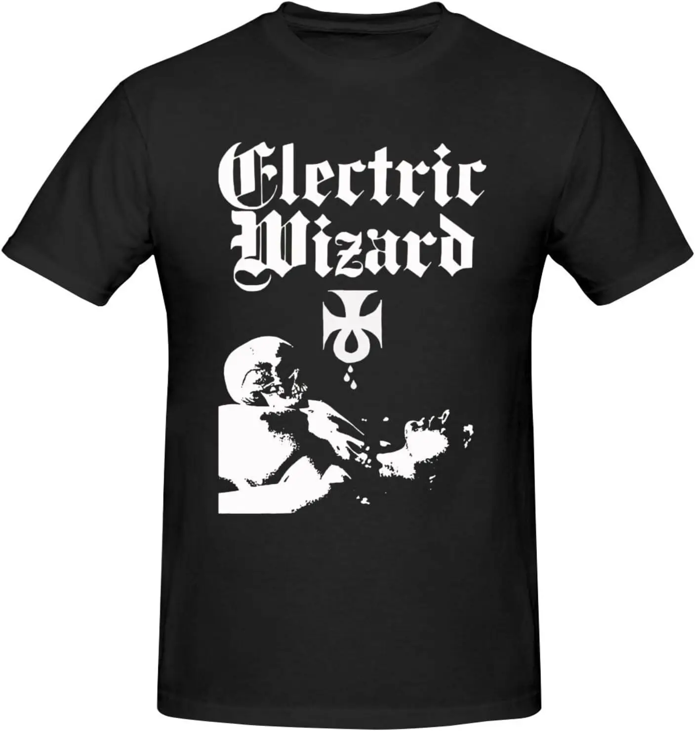 Electric Muisc Wizard T-Shirt Men'S Cotton Hipster Hip Hop Longline Crewneck Tee