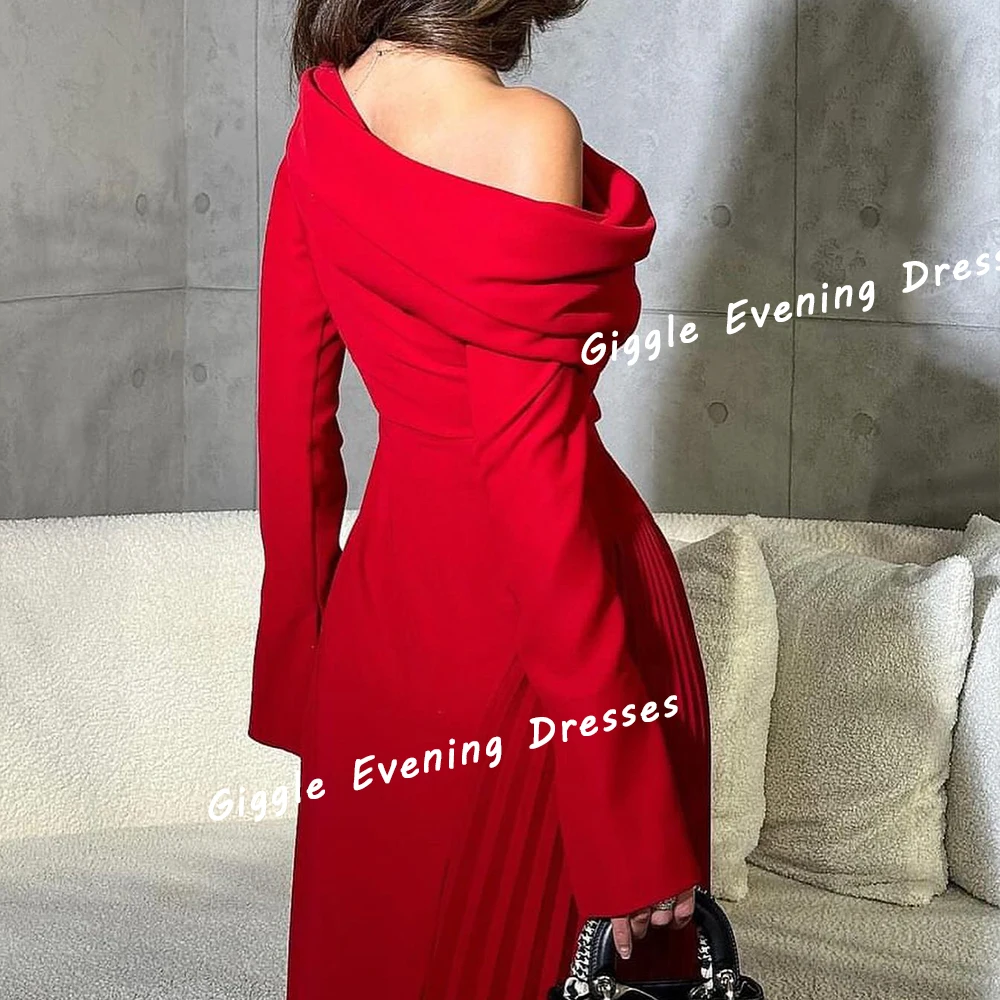 Giggle Crepe One-Shoulder A-Line Ruched Prom Gown Saudi Arab Simple Elegance Ankle-Length Evening Party Dresses for Women 2024