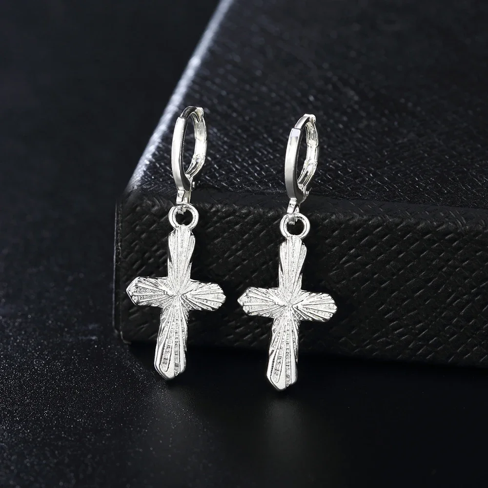 

Fine 925 Silver Earrings Lady Drop Women Cross Hook Party Charms Wedding Nice Cute Bohemia Fashion Classic Jewelry