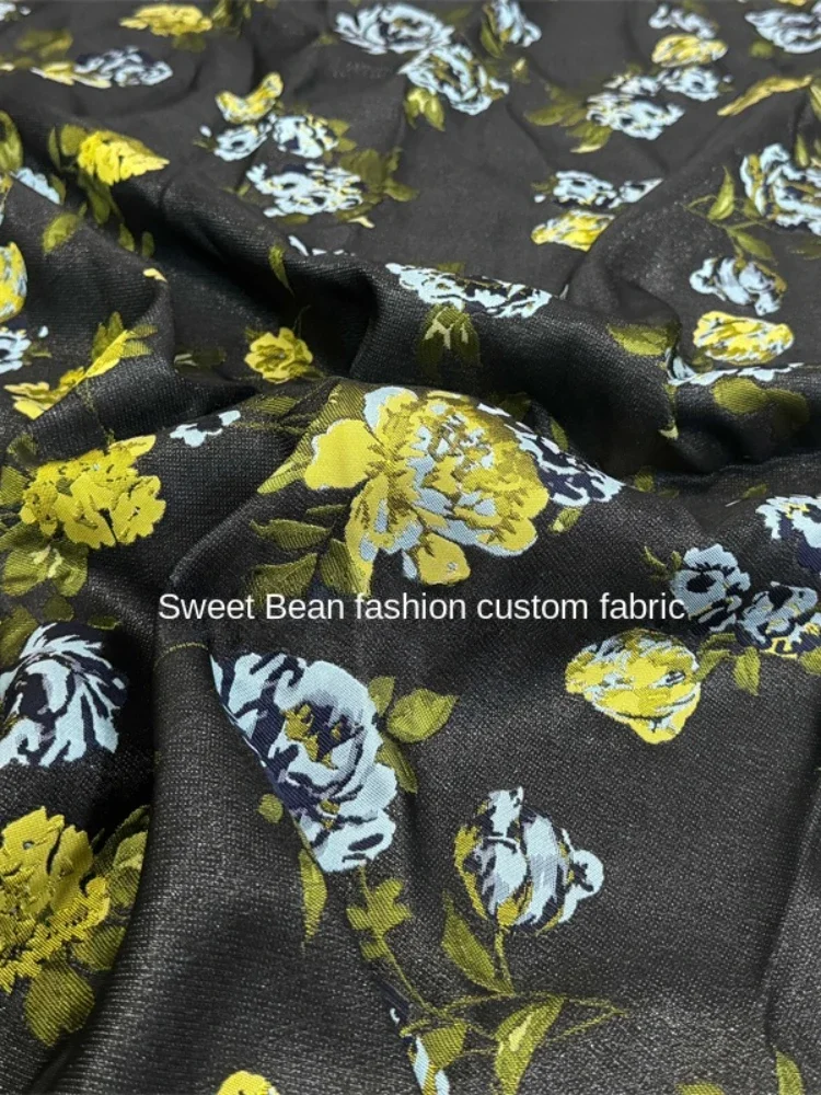 Woven Jacquard Suit Fabric For DIY Sewing Metal Wire Relief Flower Fashion Trench Coat Suit Creative Design Cloth Per Meter