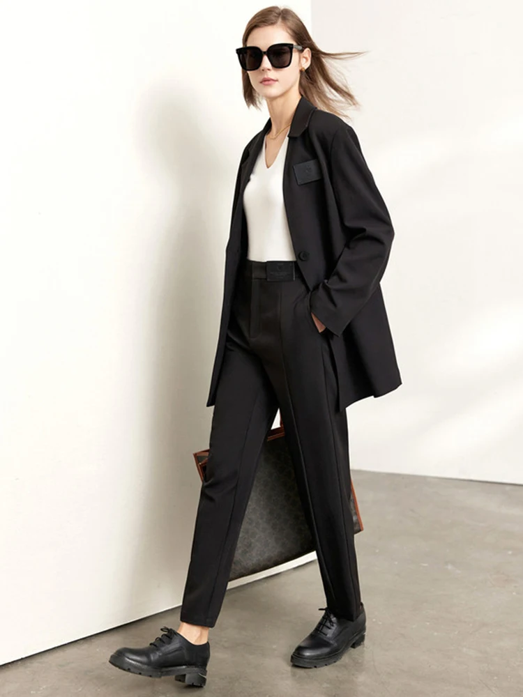 AMII Minimalism Office Lady Women Jacket Coat 2022 Autumn Notched Blazer Casual Ankle-length Pants Female Clothing 12230289