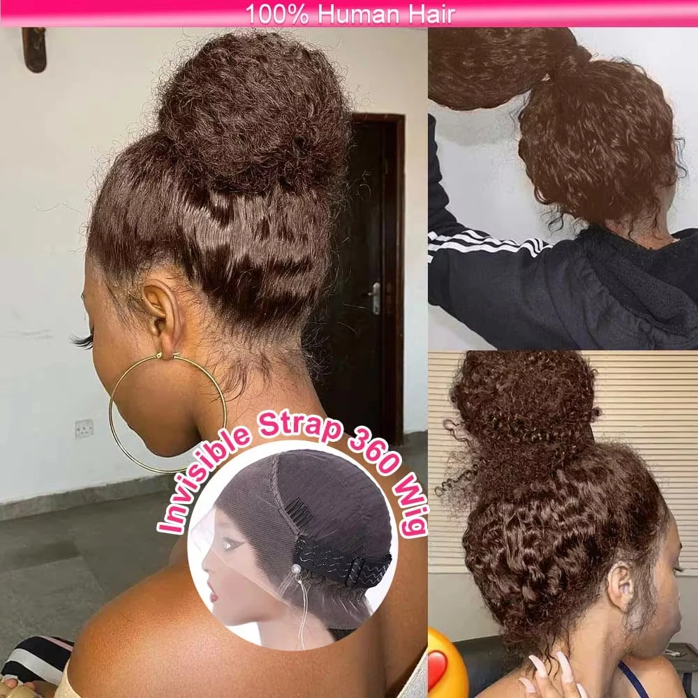 

250 Density Invisible Strap Deep Wave 360 Lace Front Human Hair Wig Water Wave Chocolate Brown Lace Frontal Wig