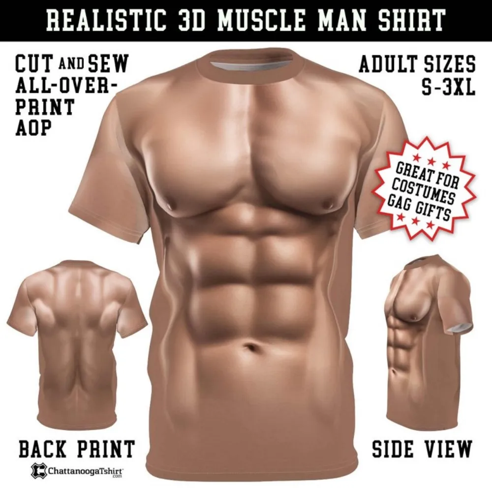 Fun 3D Muscle T-Shirt – Realistic Muscle Prints – Hilarious Gifts for Muscular Figures – Funny Fitness T-Shirts, Full of Fun