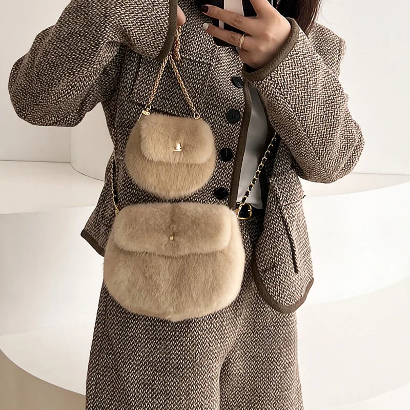 Real Mink Fur Bag For Women Winter Luxury Handbags Ladies Crossbody Single Cross Body Shoulder Bag Ladies Fluffy Evening Bags