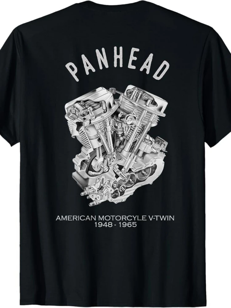 Retro V-shaped motorcycle T-shirt with double-engine corner cutting, 100% cotton printed round neck T-shirt.