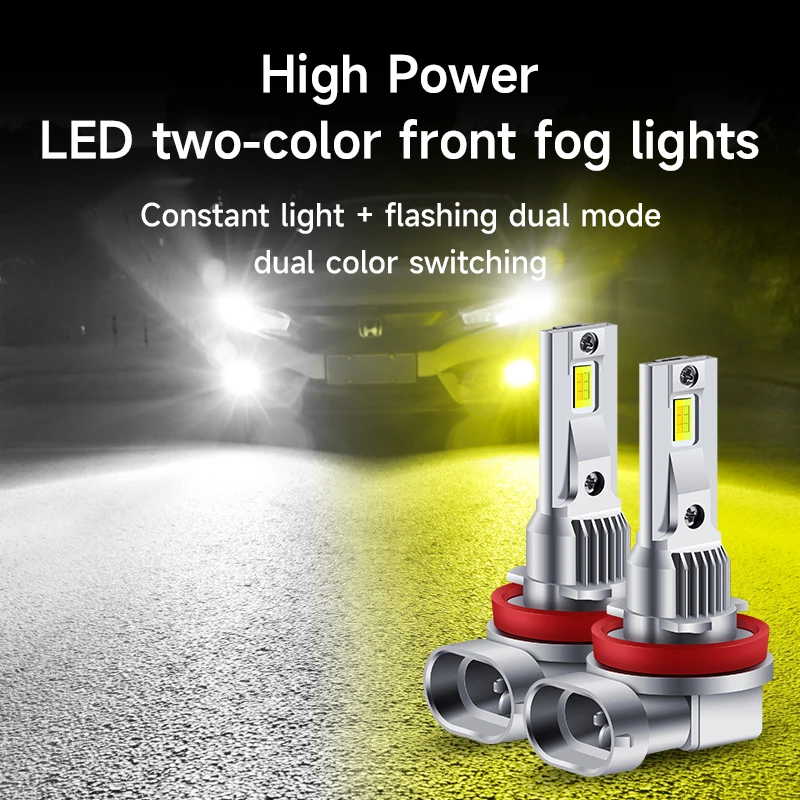 2x 2000LM 30W Dual Color 3570 Chip Lime H8 H11 LED Bulb Fog Lights Canbus No Error White Golden DRL Daytime Running Car Lamp 12V