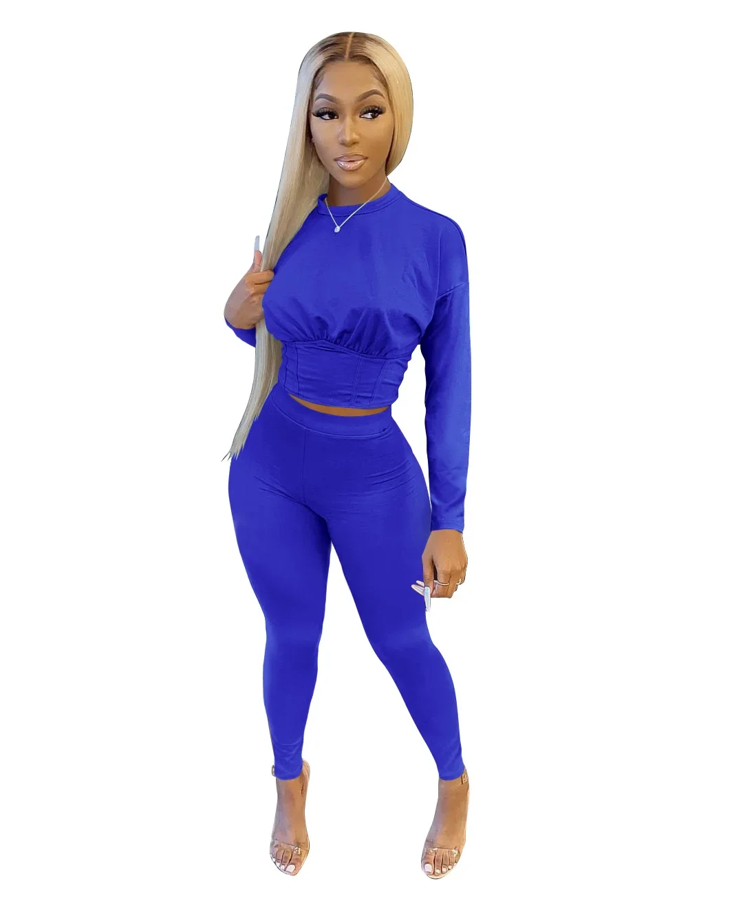 2023 neue AutumnWomen's Reine Farbe Sport Taille Anzug Mode Lässig Zwei-stück Set – Detail 23