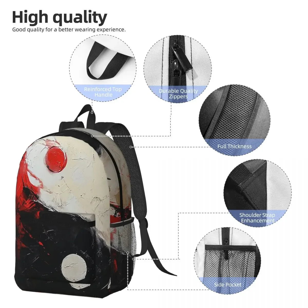 Chinese Yin Yang Graffiti Print Backpack Daypack Large Capacity Kids BookBag School Bag Shoulder Bags for Men Women
