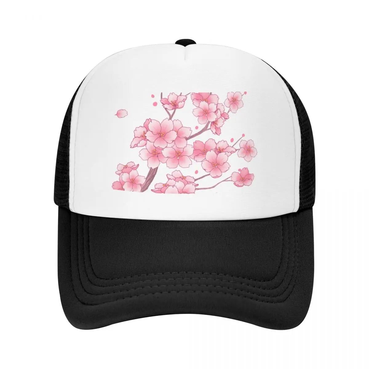 Falling Pink Sakura Cherry Blossom branches on white Baseball Cap cute Icon Women's Hats Men's