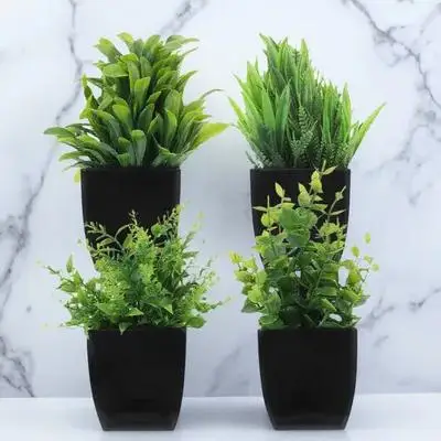 

4Pcs Mini Fake Plants Artificial Black Pot Small Faux Greenery for Indoor Bathroom Home Office Table Decoration