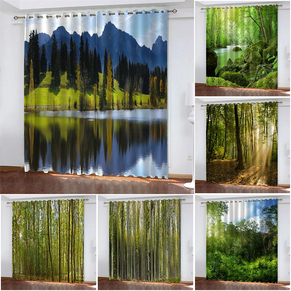 

Landscape Print Curtain Landscape Curtain Biparting Open Blackout Curtain Cortina De Sombra Bedroom Living Room Decoration